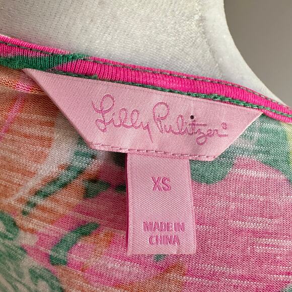 Lilly Pulitzer Cara Spearmint Green Pink Floral Dropped Waist Dress XS - Picture 6 of 7